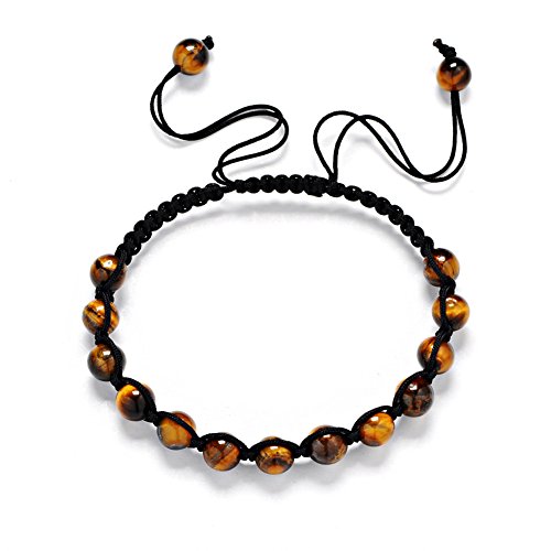 Fashion Jewelry,Gem Semi Precious Gemstone 6mm Round Beads Braided Rope Bracelet Unisex(Tiger Eye,6MM,13)