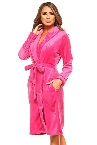 MarCielo Womens Fleece Robe, Fleece Robes For Women, Women Fleece Bathrobes, Plush Robes For Women (L/XL, Hot Pink) - Thumbnail 2