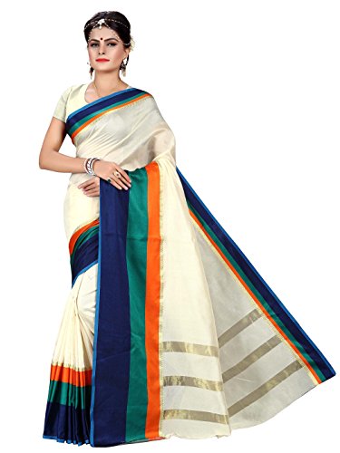 Shonaya Women's Printed Banarasi Art SIlk Cream Half & Half Saree With Unstitched Blouse Piece
