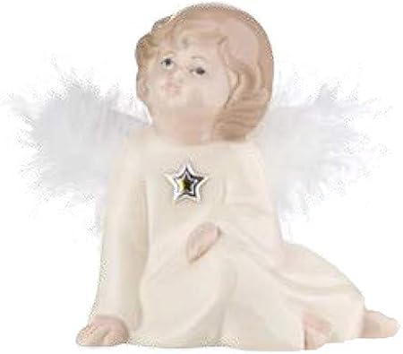 Ángel de la guarda de cerámica pintada Alas de Pluma Plata Regalo