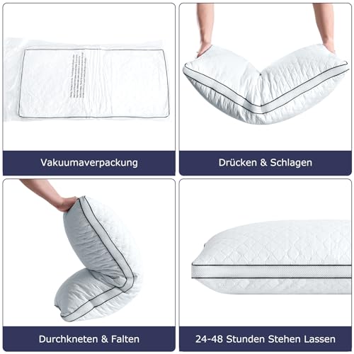 Slybear Pillow 40 x 80 cm, Set of 2, Orthopaedic Side Sleeper Pillow with Premium Filling, Breathable Neck Pillow, Sleeping, Seat, Bed, Sofa Cushion for Allergy Sufferers, Soft and Supportive Washable