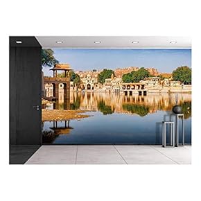 Gadi Sagar (Gadisar) Lake is One of The Most Important Tourist Attractions in Jaisalmer, Rajasthan, North India - Removable Wall Mural | Self-Adhesive Large Wallpaper - 66x96 inches