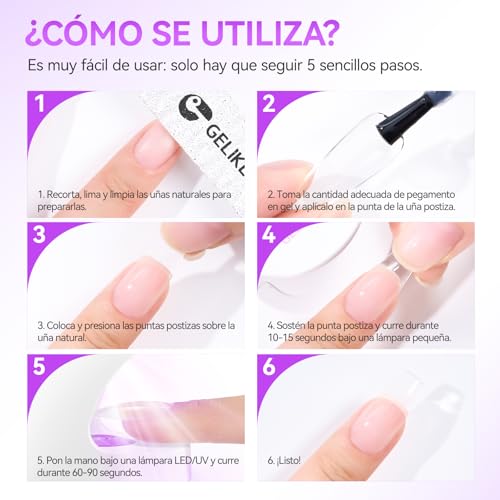 Gelike Ec Gel Nail Glue - 6 in 1 UV Nails Glue Base Coat Strong Adhesive for False Nails Acrylic Tips Press On Nails