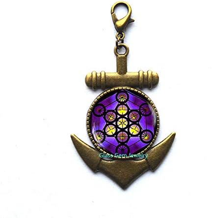 Metatron's Cube Lobster Clasp, Metatron's Cube Anchor Zipper Pull, Sacred Geometry Anchor Zipper Pull, Geometric Anchor Zipper Pull, Jewelry for Men, Men's Anchor Zipper Pull ，Q0027