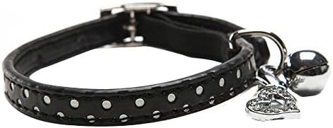 EXPAWLORER Polka Dots Leather Breakaway Cat Collars with Bell Adjustable Black 11"