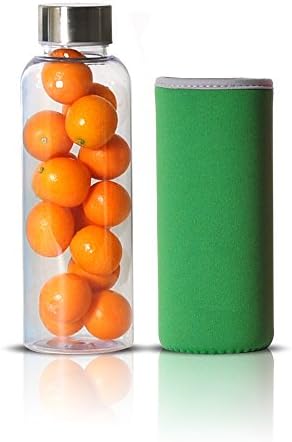 TheJD The Bottle Transparent Bucket Pail Water Bottle + PouchNon-Toxic 550ml - 18oz (Green-Stainless-Lid)