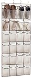 KIMBORA Over The Door Hanging Shoe Organizer 24 Large Clear Mesh Pockets Shoe Hanger, Beige
