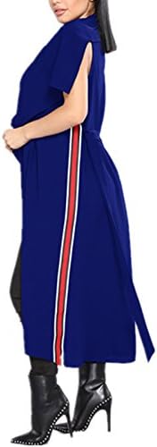 YSHN Women Autumn Sleeveless Casual Lapel Cape Jacket Open Front Trench Coat (Medium, Blue)