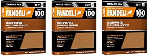 Fandeli 36025 100 Grit Multipurpose Sandpaper Sheets, 9" x 11", 25-Sheet (3-(Pack))