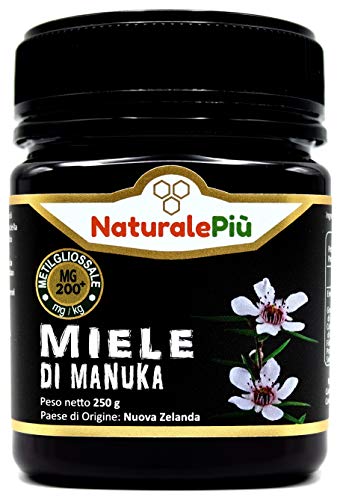 NaturalePiù Manuka-Honig 200+ MGO â 250g Manuka-Honig â Qualitätsprodukt hergestellt in Neuseeland â Von akkreditierten Laboratorien getestetes Methylglyoxal