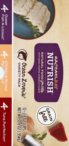 RACHAEL RAY NUTRISH NATURAL WET CAT FOOD, OCEAN LOVERS VARIETY PACK, 2.8 OUNCE CUP (PACK OF 12), GRAIN FREE