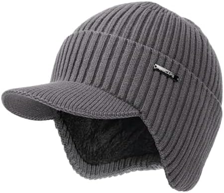 CAMOLAND 30% Wool Winter Beanie w/Visor & Earflaps for Men 