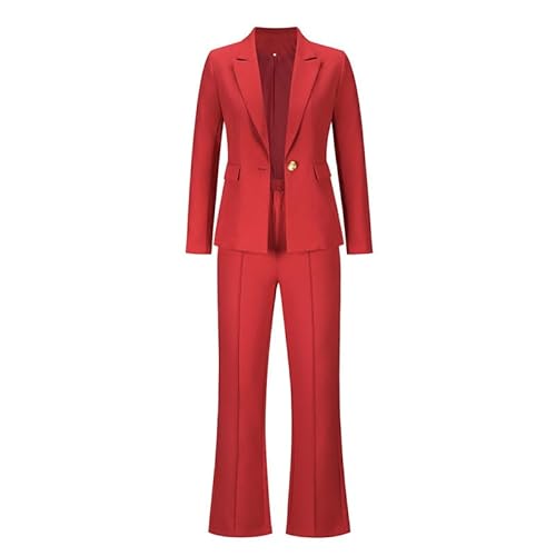 Women's 2 Piece Business Blazer Pants Suit Set Deep V Neck Sexy Solid  Office Lady Tuxedo Long Sleeve One Button in Saudi Arabia | Whizz Separates