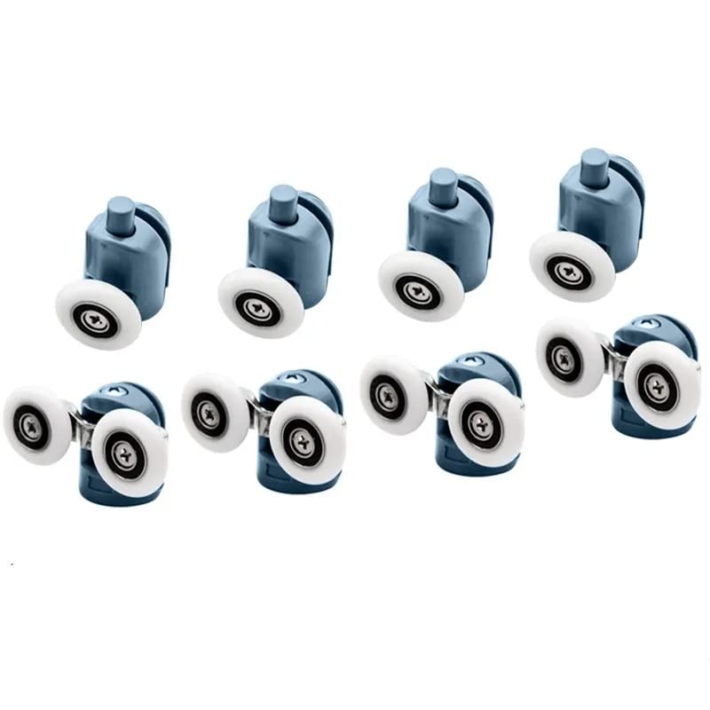 YUANQIAN Shower Door Rollers, Set of 8 Shower Door Runners/Wheels/Pulleys/Guides 23mm Diameter Home Bathroom DIY Replacement Parts(4 Double Upper Rollers and 4 Singel Bottom Rollers)