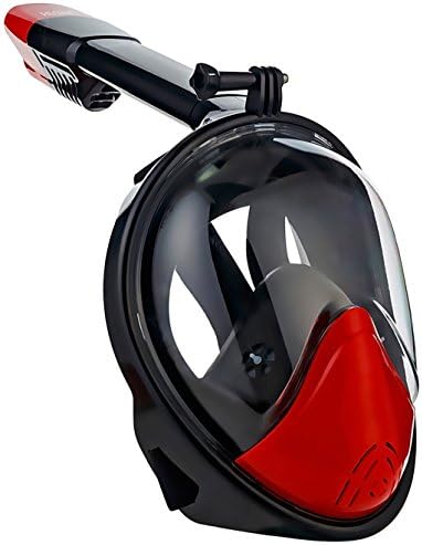 Diving Full Face Snorkel Mask with GoPro Mount | Anti-Fog Panoramic View | Built-In Top Snorkeling Tube | Adults and Kids | Adjustable Head Straps (L/XL)