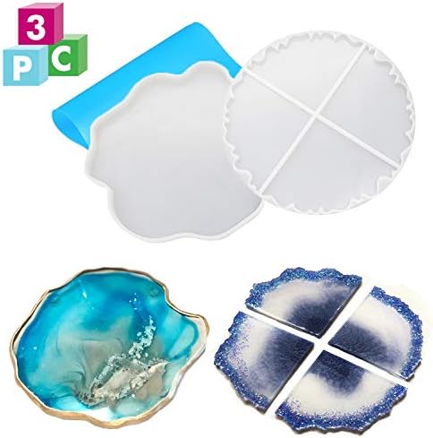 HDGDT Silicone Coasters Mold, 2 Pcs Flexible Geode Agate Slice Molds and 1 pc Silicone Mat, Irregular Shaped Epoxy Resin Molds, for Making Cup Mats, Geode Coasters, Agate Coasters, Home Decoration