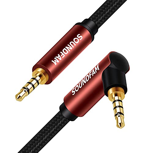 SOUNDFAM 90 Degree AUX Audio Cable [New Wine Red 3.3ft/1m] Right Angle TRRS 3.5mm Headphone Cable Support Mic Function 4-Pole Male to Male Stereo Auxiliary Cord for Phone, Headphones, Car, Speaker