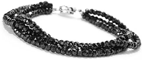 V3 Jewelry 925 Sterling Silver with Round Shape Black Spinel Beaded 3-Row Bracelet for Women