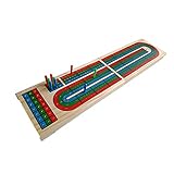 YH Poker Traditional Wooden Cribbage Board Game Set，3-Track Layout & Plastic Pegs with Two Free Decks of Playing Cards