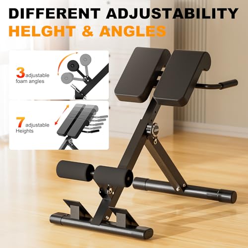 SIRHOME Multi-Function Roman Chair Back Extension Bench for Home Gym | 330 lb Capacity, Foldable Incline Hyperextension Bench, Adjustable Back Exercise for Hamstrings&Lower Back Strength Training