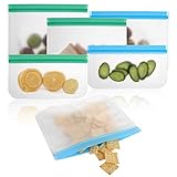 6 Pack FDA Grade Reusable Storage Bags (4 Reusable Sandwich Bags, 2 Reusable Snack bags), Extra Thick PEVA Leakproof Ziplock Freezer Lunch Bags for Food Storage Home Travel Organization