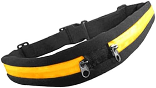 Waist Belt for Men or Women to Store Smartphone 2.6 Inches Wide in One of Two Pouches; Adjustable to Fit 28 to 49 Inches, Yellow Zippers.