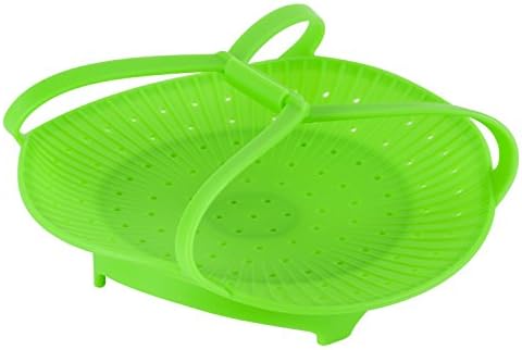 CENSHI Silicone Steamer - Anti-Slip Premium Quality Silicone Steamer Basket With Handles for Healthy Cooking, Veggies, Seafood, Fruits. Instant Pot Basket. Easy to Clean. Green.