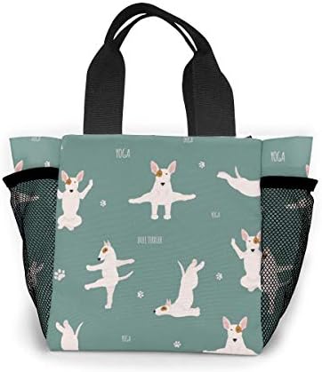 Yoga Dogs Poses And Exercises Bull Terrier Shopping Tote For Women Insulated Lunch Tote Bag Cute Lunch Box Lunchbox Reusable Lunch Bag Lunch Organizer Lunch Holder For Women Adult Girls Kids Men