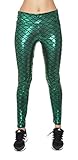 Jescakoo Women's High Waist Full Length Shiny Mermaid Leggings Tight Pants