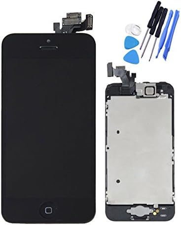 Huashe LCD Touch Screen Replacement for iPhone 5 Full Set Digitizer with Home Button,Bracket,Flex,Sensor,Front Camera,Frame Housing Assembly Display (Black)