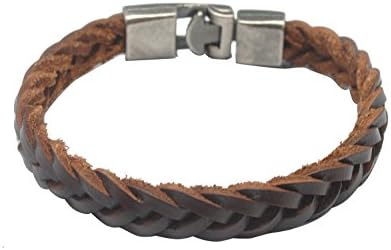 Mens Braided Genuine Leather Bracelet with Vintage Alloy Clasp(Black,Brown)