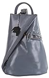 Womens Leather Hand Made Convertible Strap Backpack Shoulder Handbag - Made in Italy with a Branded Protective Storage Bag and Charm (Light Grey)