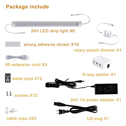 LED Under Counter Lighting Kit, 6pcs Hardwired Dimmable Strip
