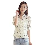 Shouhengda Women Long Sleeve Chiffon Blouse Floral Printed Button Shirts