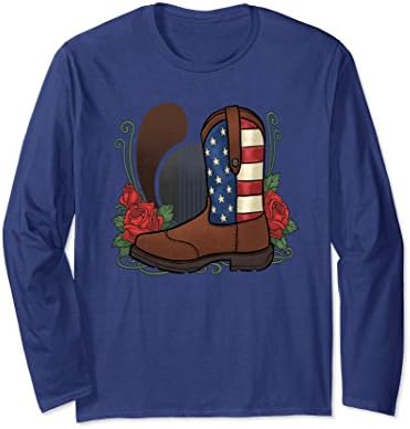 Unisex American Flag Country Shirt - Country Boot LongSleeve Shirt Large Navy