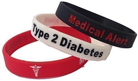 NEW - TYPE 2 DIABETES WRISTBAND MEDICAL ALERT - 3 TONE BRACELET - 100% Silicone id card Emergency first aid diabetic identity rubber permanent ink Debossed bands