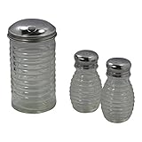 Beehive Glass Salt and Pepper Shakers and Sugar Pourer with Stainless Steel Tops