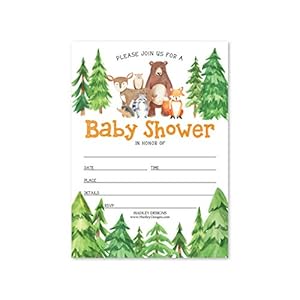 25 Woodland Animals Baby Shower Invitations, Sprinkle Invite For Boy or Girl, Coed Rustic Gender Reveal Neutral Theme…