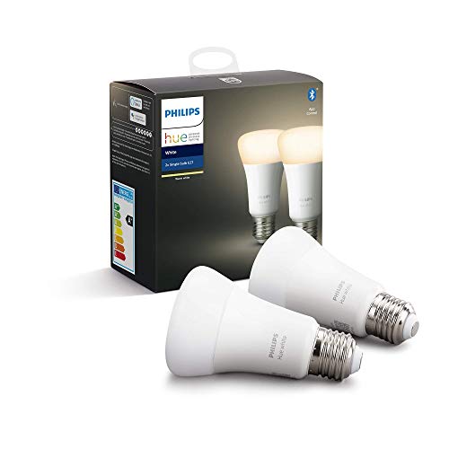 Philips-Hue-Pack-de-2-Bombillas-LED-Inteligentes-E27-con-Bluetooth-Luz-Blanca-Clida-Compatible-con-Alexa-y-Google-Home