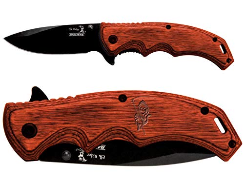 NDZ Performance Grim Reaper 4 Engraved Elk Ridge ER-A004BW Brown Pakkawood Stalwart Folding Ballistic Pocket Knife