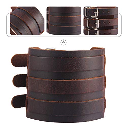 AZORA Punk Leather Cuff Bracelet Adjustable Wide Leather Belt Bracelets Arm Cuff Gothic Leather Wristbands Rock Jewelry for Men, Boy, Women - Thumbnail 4