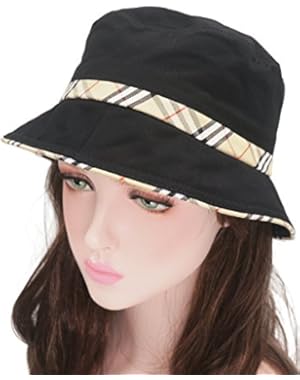 Unisex Plaid Bordered Summer Cap Outdoor Fishing Hunting Bucket Hat (4 Colors)