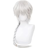 Shqncoh Anime Nikolai Gogol Wig White Curly with Long Braid Party Hair Halloween Cosplay Props Accessory