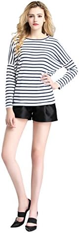 HIYIN Womens Batwing Loose Fit Long Sleeve T Shirt Round Neckline Striped Casual Dolman Drape Blouse Tops