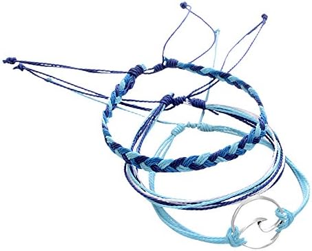 3PCS Handmade Braided Woven Anklet Bracelets for Women Teen Girls Couple Best Friends Wave Hippie Boho Beach Surf Friendship Adjustable Wax String Jewelry Boyfriend Girlfriend Friendship Gifts