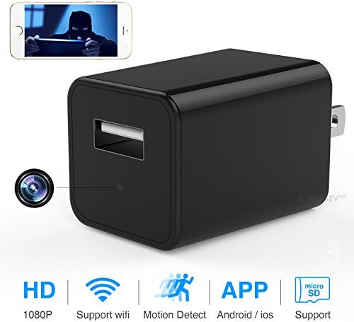 WiFi Camera, 1080P HD USB Wall Charger Camera Wireless AC Adapter Home Security Cam with Motion Detection, App Remote Control for iPhone, iPad, Android, Samsung Galaxy and More