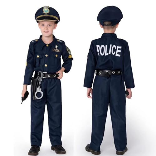 AM ANNA 11PCS Police Costume for Kids, Police Officer Costume for Kids,Kid Cop Costume Role Kit,Kid Police Officer Costume Set with Accessories, Halloween Role Play Uniform