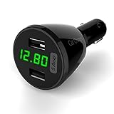 iSunnao Lightning Fast Dual USB 5 Amp Car Charger - 360 Degree Rotating with LED Display & 3 in 1 Cable - for iPhone 6 6Plus 5S 4S iPads Samsung IOS Android & Most 5V USB Charged Devices - Black