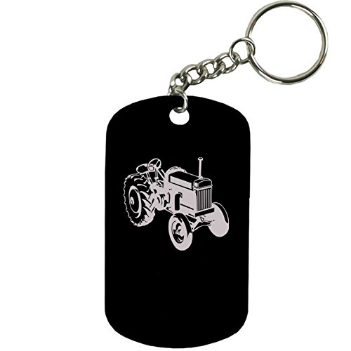 Personalized Engraved Custom Old Tractor 2-inch Colored Anodized Aluminum Customizable Keychain Dog Tag, Black