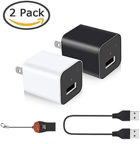 Mini Hidden Camera,2 Pack(Black+White) 1080P HD USB Spy Nanny Camera with Motion Detection&amp;Loop Recording For Home/Office Surveillance